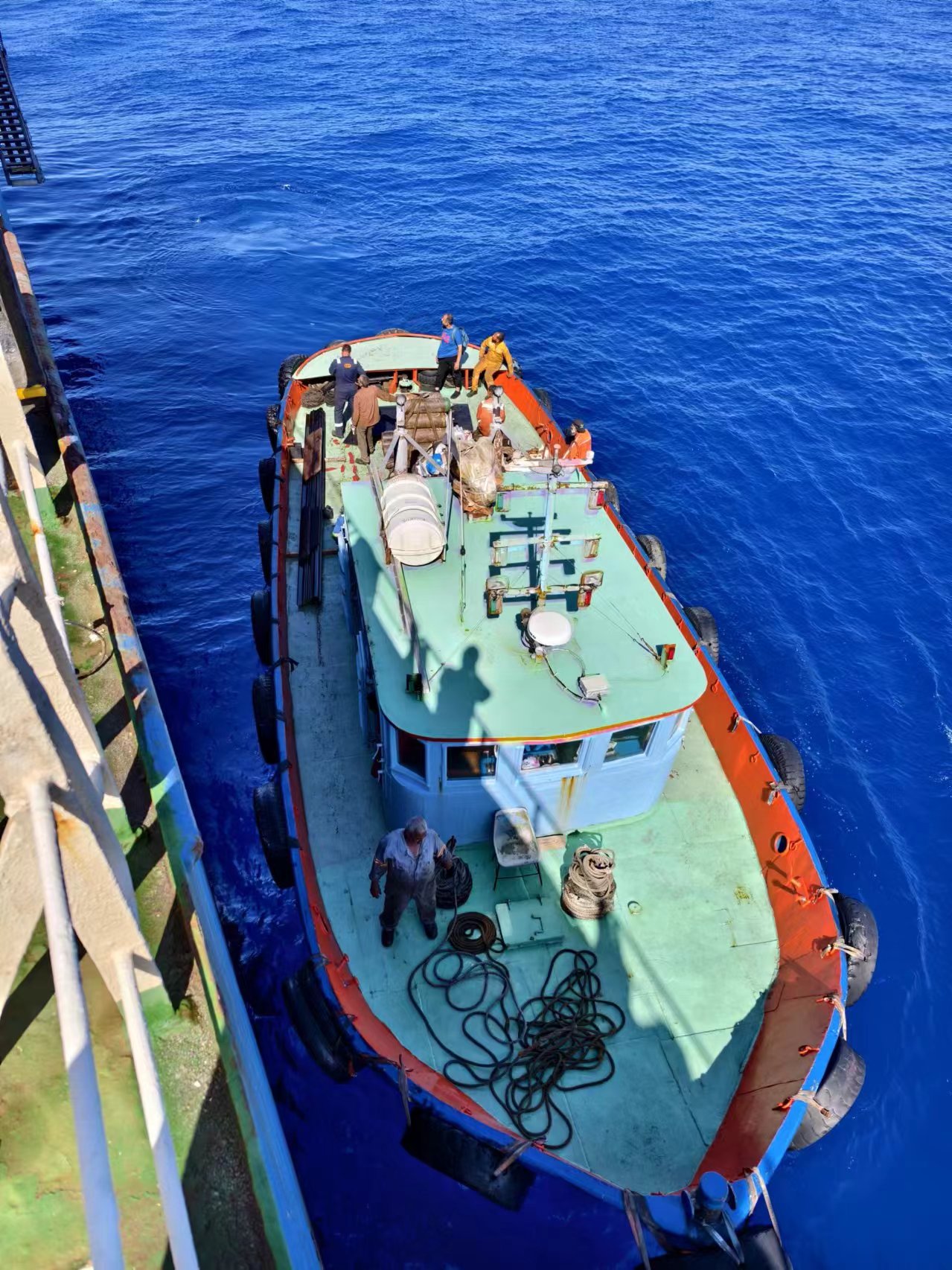 Repair of damaged mast on the bridge compass deck